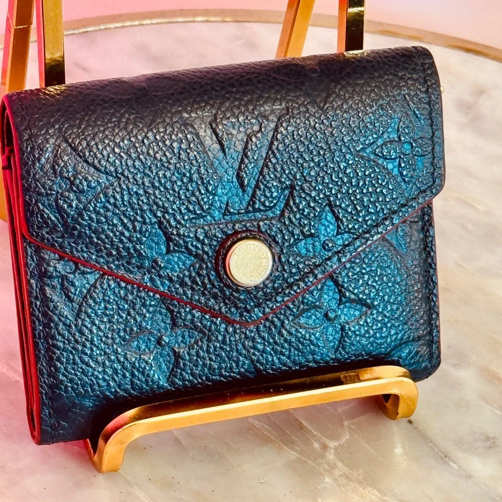 Louis Vuitton Black Embossed Monogram Compact Wallet with Red Trim